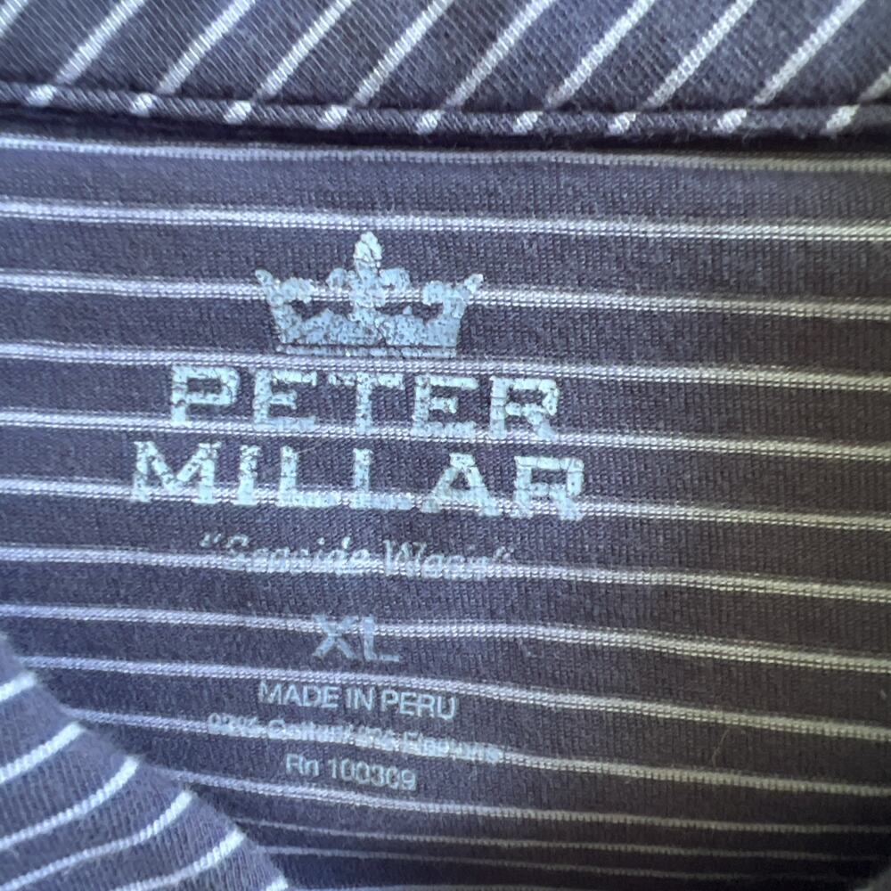Peter Millar Crown Sport Navy/Lt Blue Stripe Performance Polo Preppy Golfcore XL - Picture 3 of 10